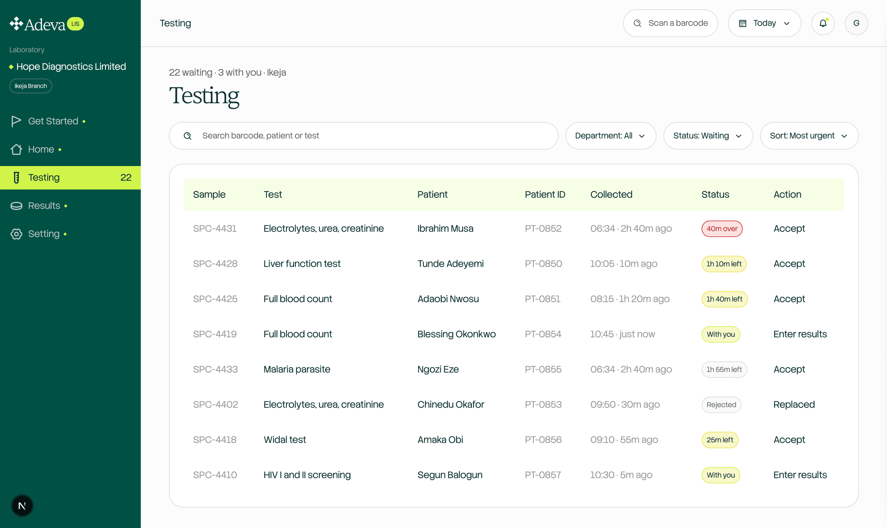 Requests and billing in the Adeva LIS